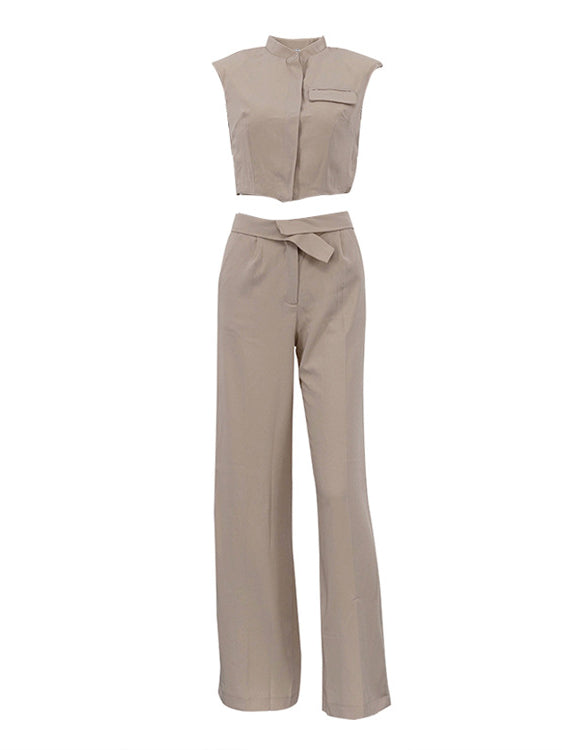 Enchanting Short Vest Top Design Wide Leg Pants Two Piece Set