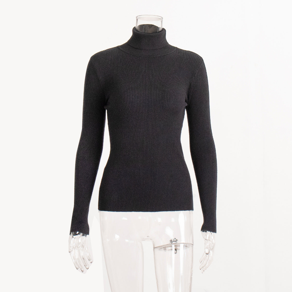 Langry fashion black ribbed turtleneck sweater with silver trim