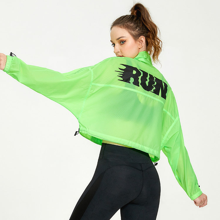 Neon green running jacket from Langry, perfect for fitness yoga wear and casual fashion