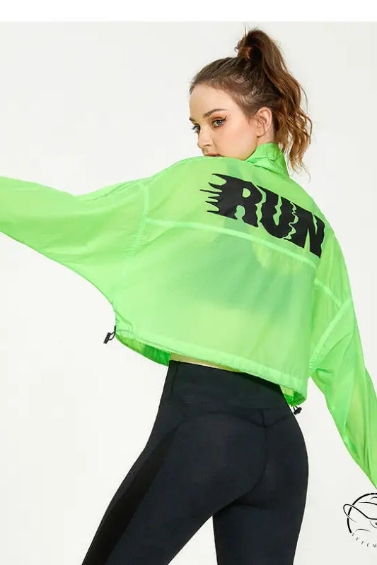 Neon green casual loose cardigan running jacket for yoga wear