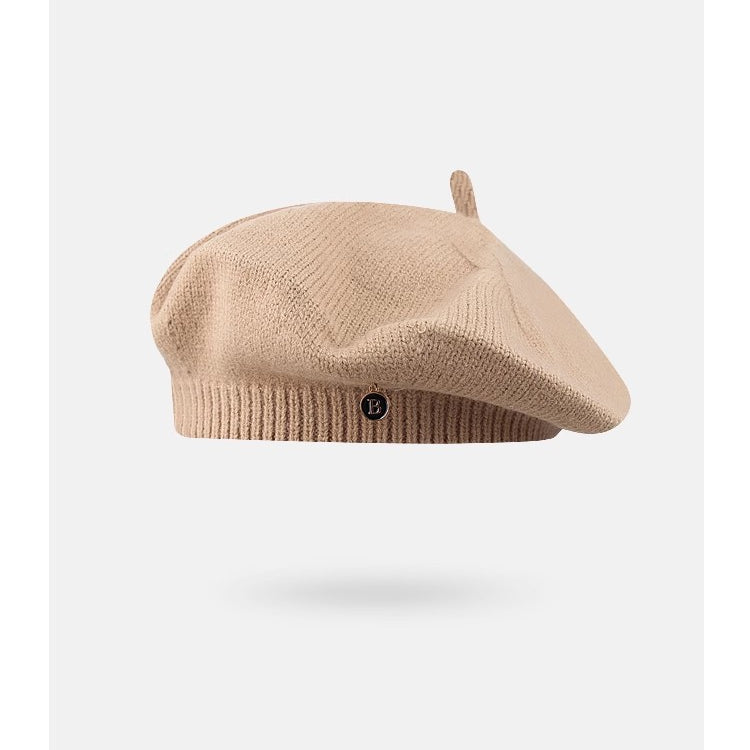 Beige knitted beret from Knitted Korean Small Painter Cloud Hat, perfect for langry fashion and ملابس