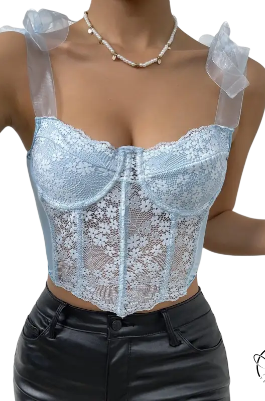 Sky blue boning corset top with light blue lace details