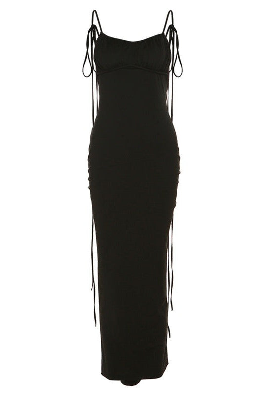 Elegant slim fit sheath dress in black with spaghetti straps for a sophisticated look
