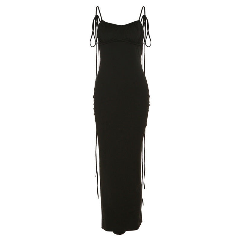 Elegant slim fit sheath dress in black with spaghetti straps for a sophisticated look