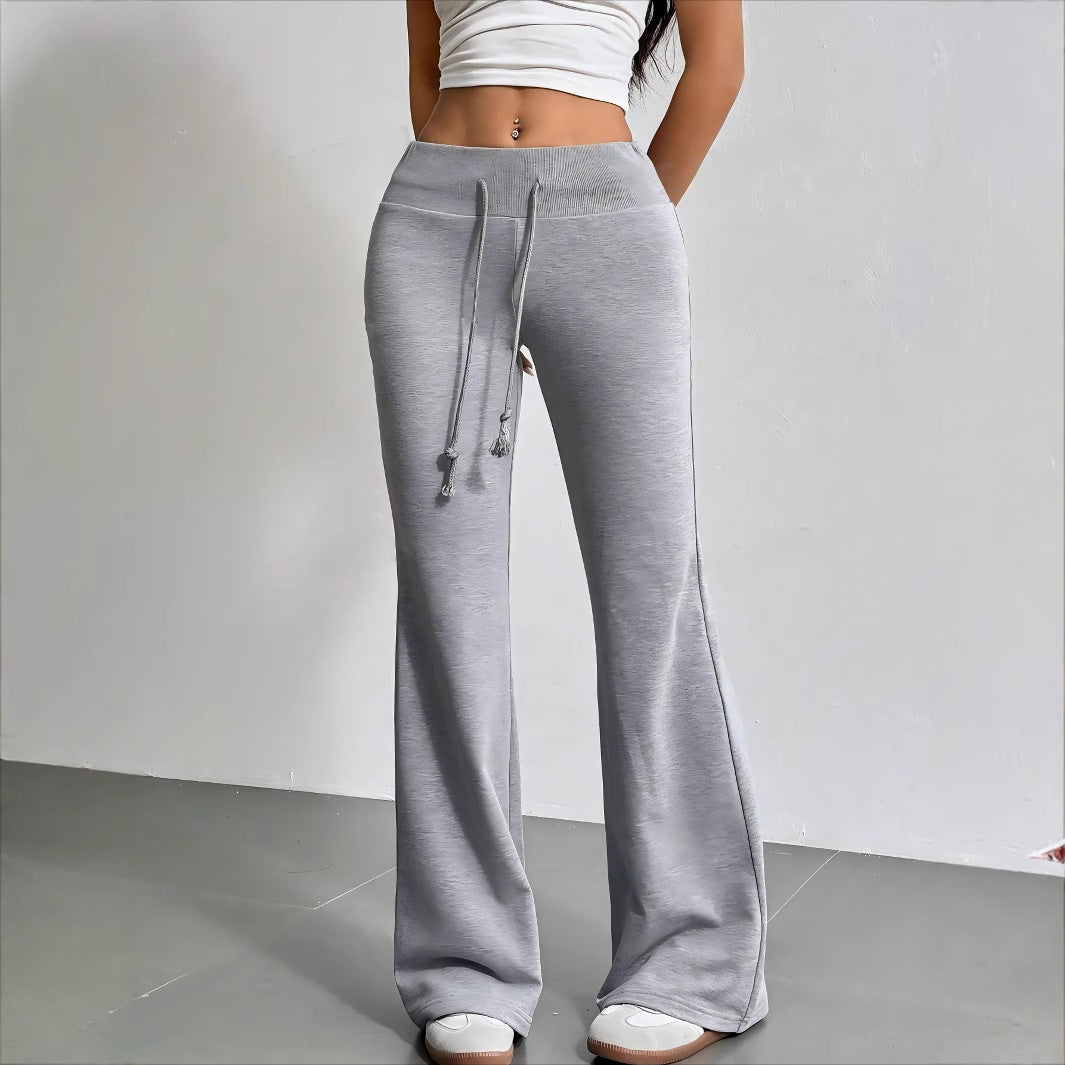 Gray drawstring flared sweatpants, perfect for casual fashion and comfortable ملابس