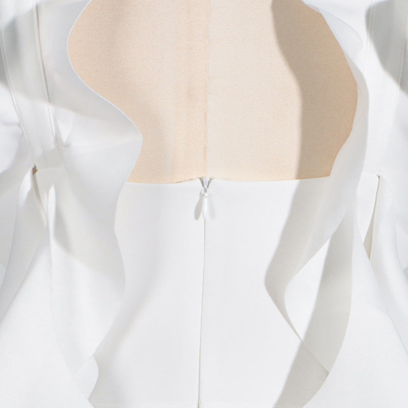 White back zipper dress with floral design for women, perfect for summer fashion ملابس