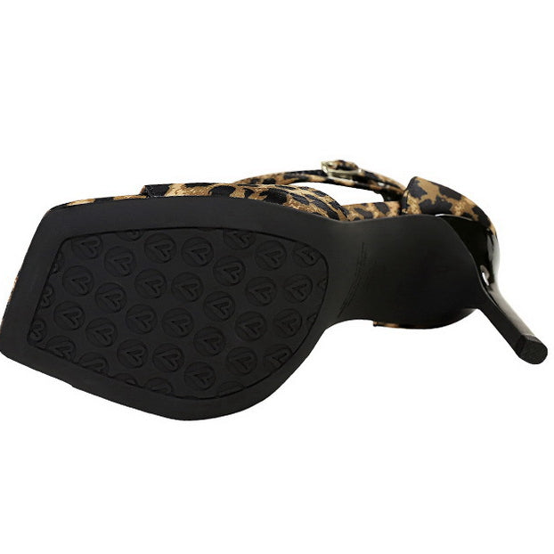 Langry fashion leopard print wedge heel sandal with black sole strap
