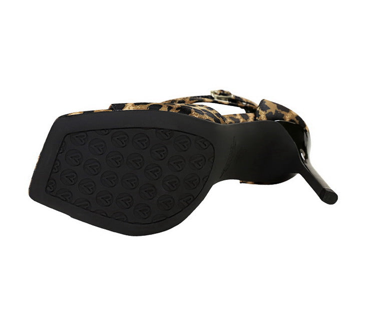 Langry fashion leopard print wedge heel sandal with black sole strap