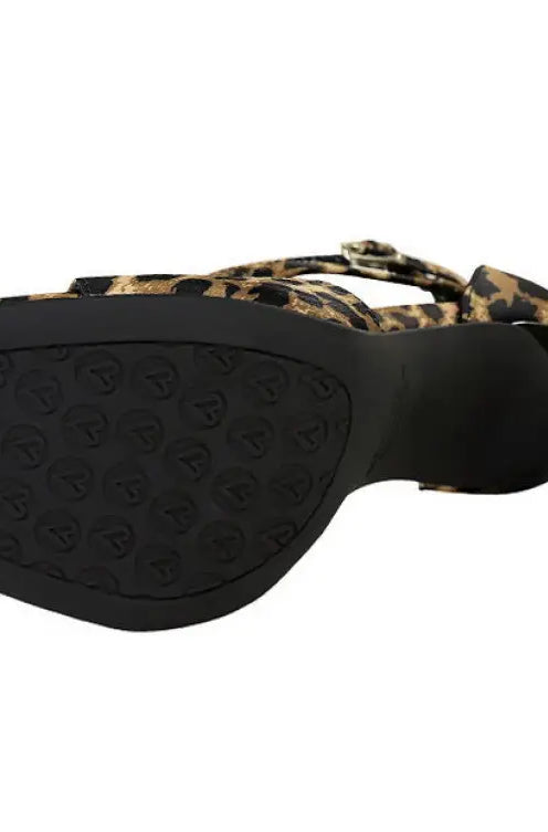 Langry fashion leopard print wedge heel sandal with black sole and strap