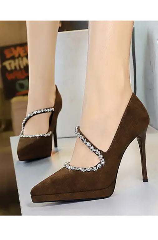 Cocktail Waterproof Platform Rhinestone Ankle Strap High Heel Pumps