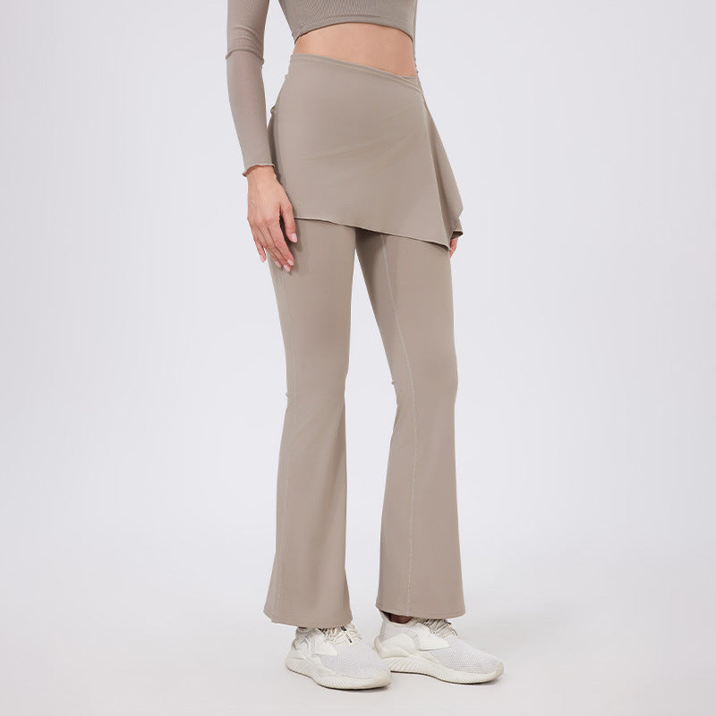 Taupe high-waisted hip lifting yoga pants with nude feel peplum hem
