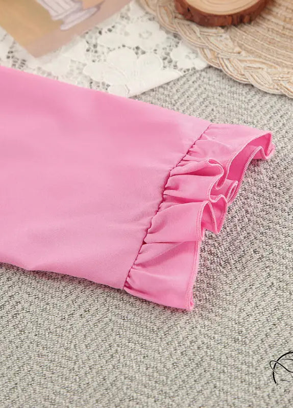 Pink ruffled sleeve in langry fashion cardigan pajamas ملابس