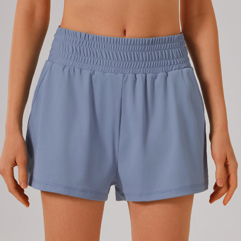 Light blue athletic shorts with elastic waistband in Langry fashion ملابس set