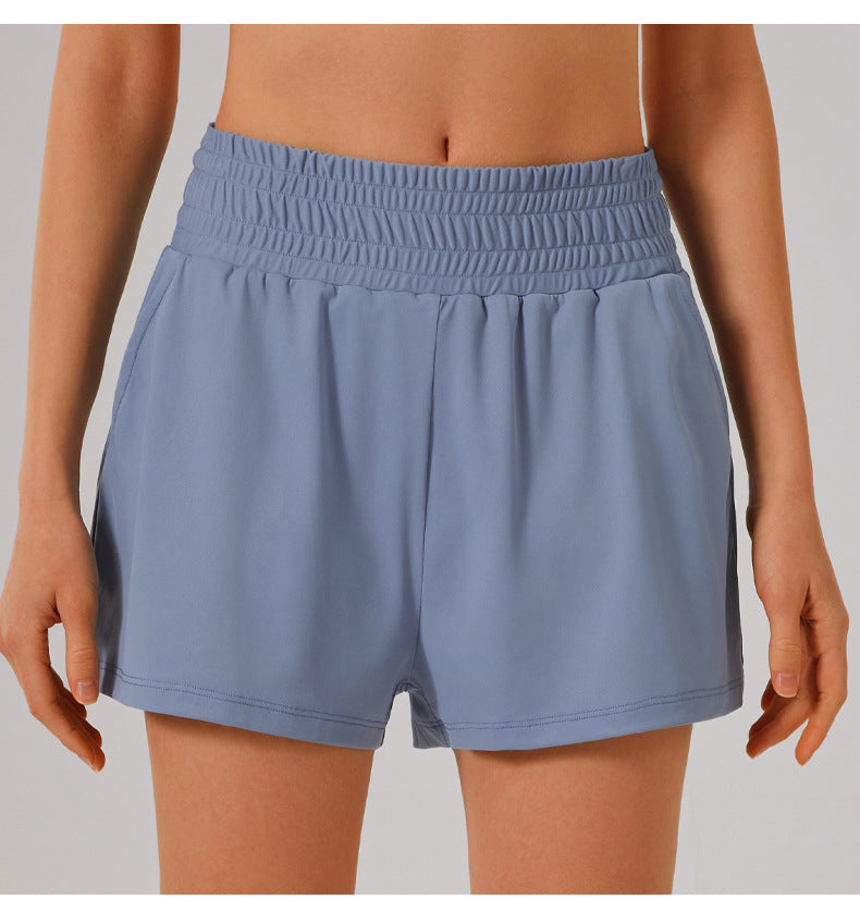 Light blue athletic shorts with elastic waistband in Langry fashion ملابس set
