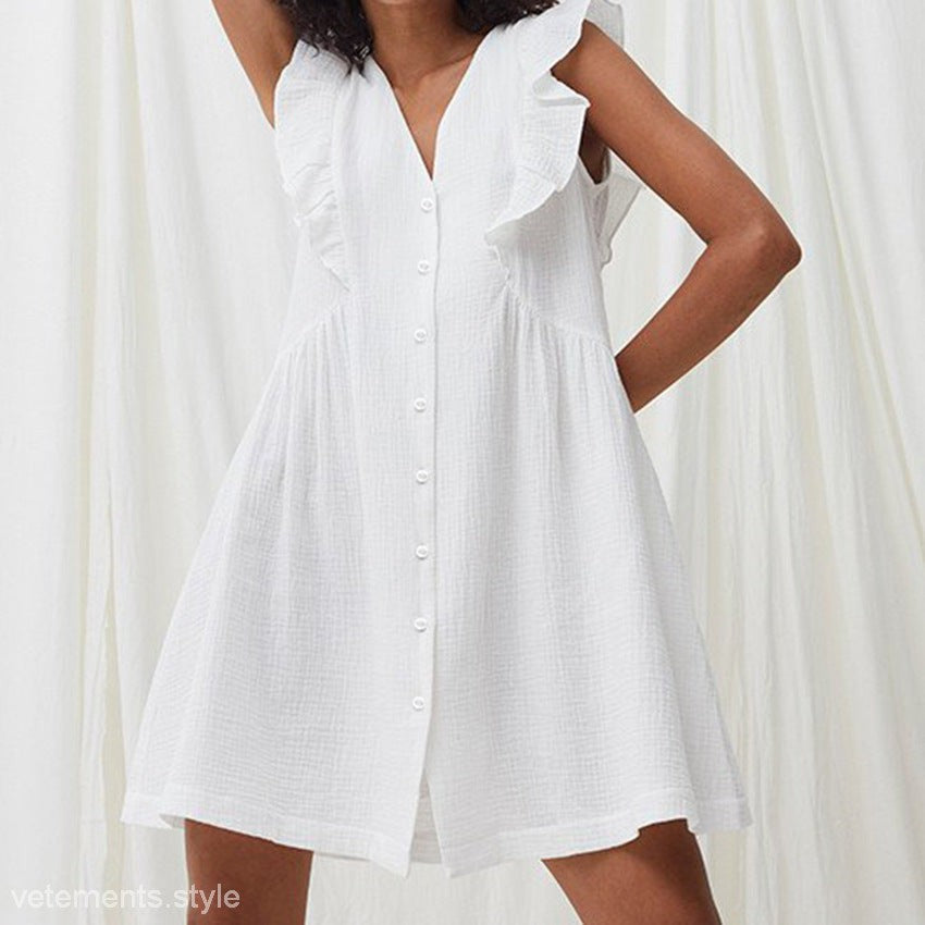 White button-down ruffle dress from Summer French Pajamas in natural comfortable cotton