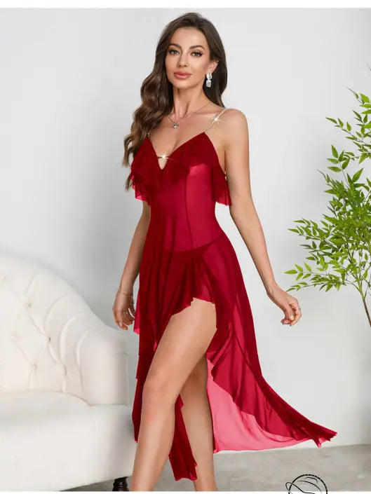 High Slit Multi Color Pearl Decoration Nightdress