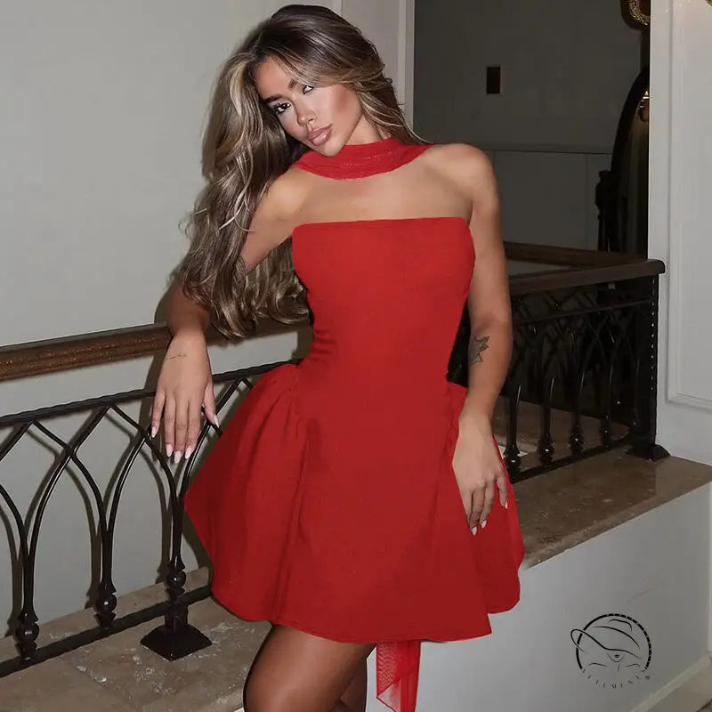 Stunning red strapless mini dress from Langry fashion ملابس