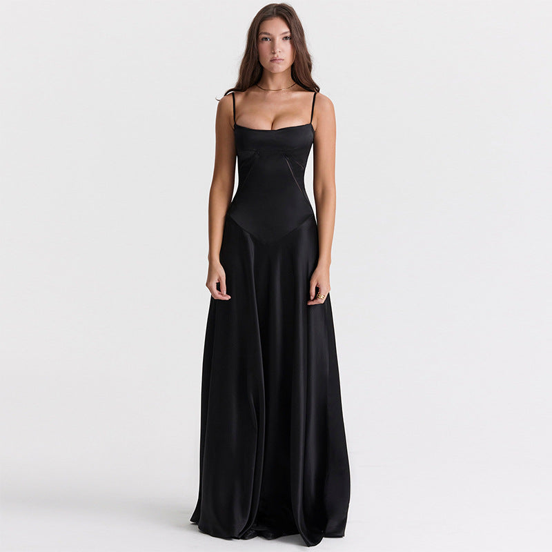 Sleeveless black satin gown from Beautiful Backless Evening Dress, elegant fashion choice