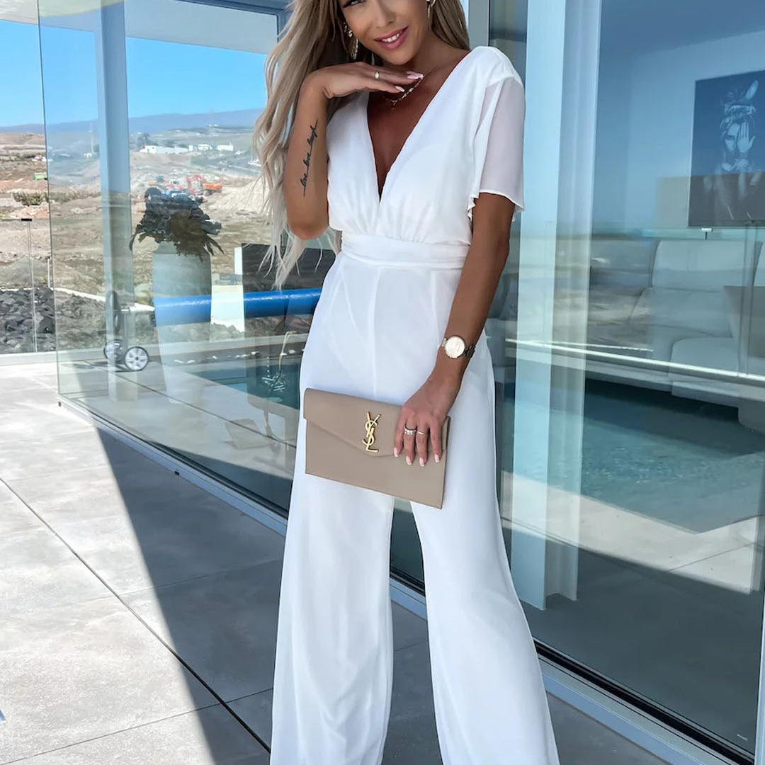 White wide-leg jumpsuit featured in Casual One Piece Trousers for trendy fashion ملابس