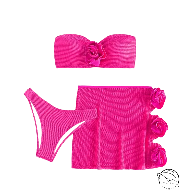 Vibrant fuchsia Flora Bikini Swimsuit with rose embellishments