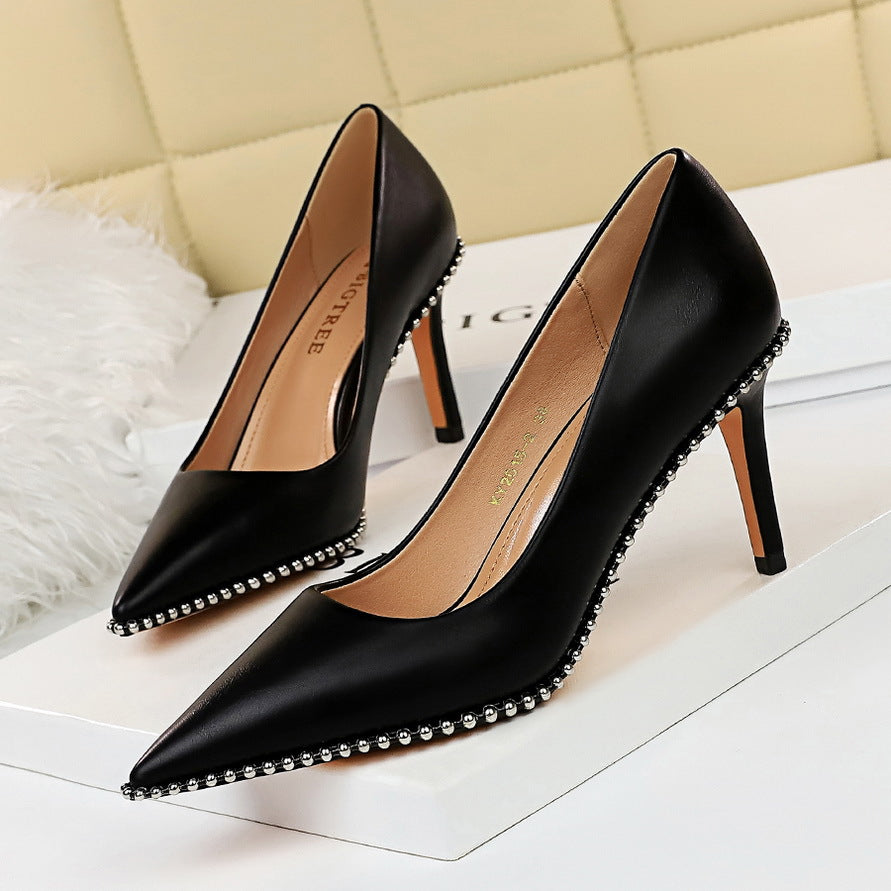 Black studded stiletto heels from Party Thinner High Heels, ideal for trendy fashion ملابس