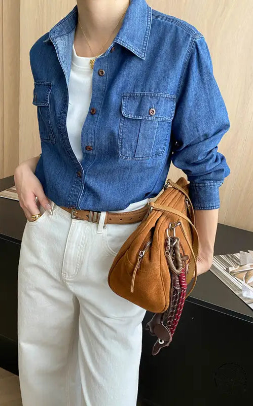 Relaxed Pocket Design Casual Denim Shirt