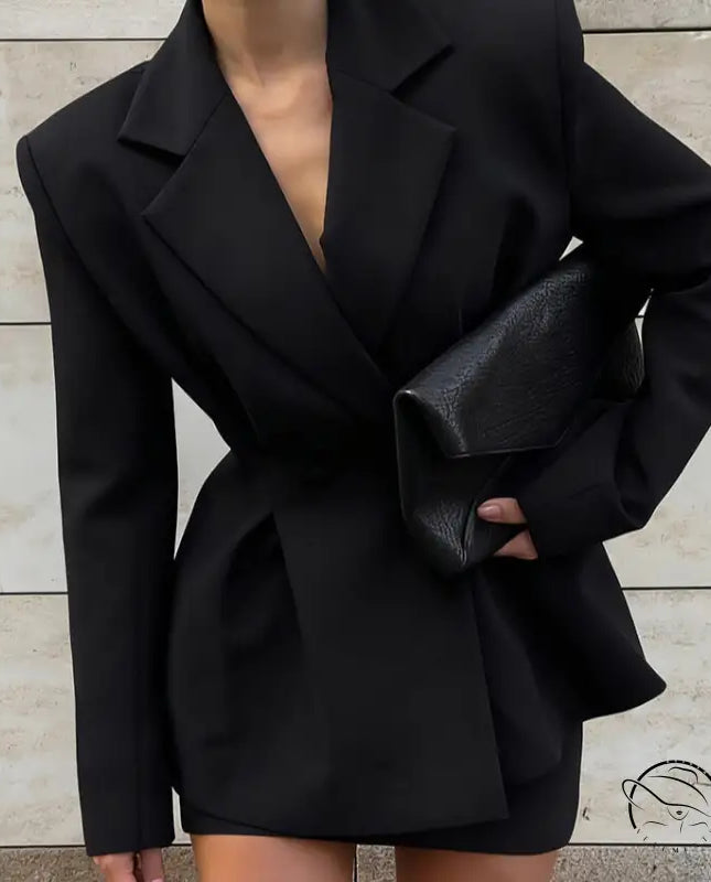 Black belted blazer in Langry fashion ملابس set