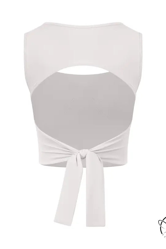 White sleeveless adjustable shockproof outdoor running bra with bow at back