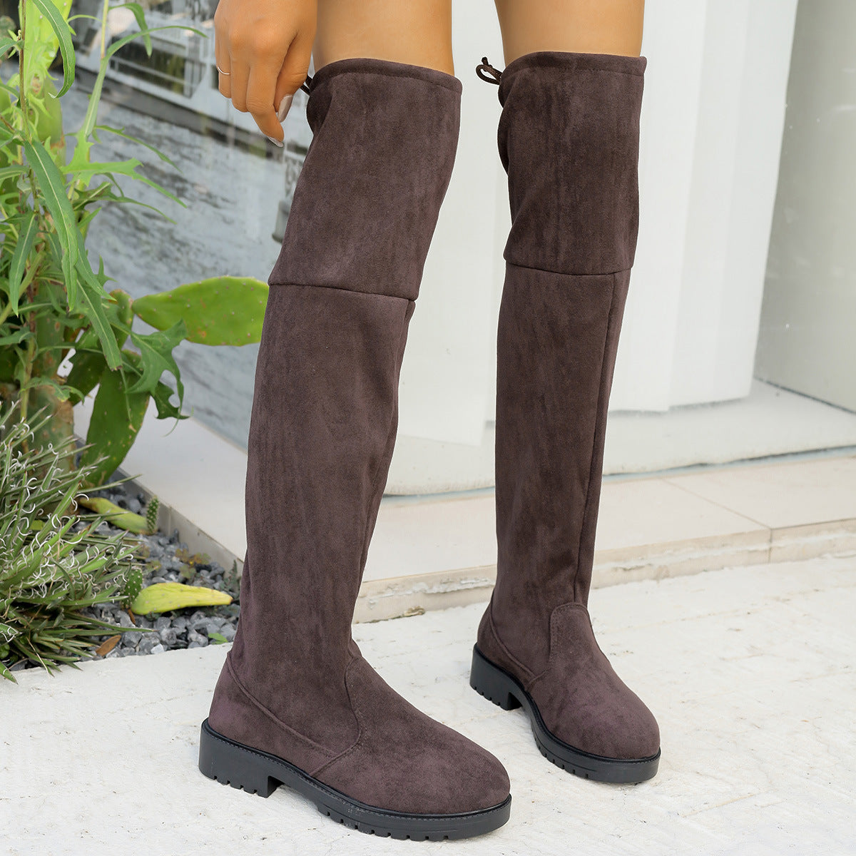 Suede Low Heel Over the Knee Boots