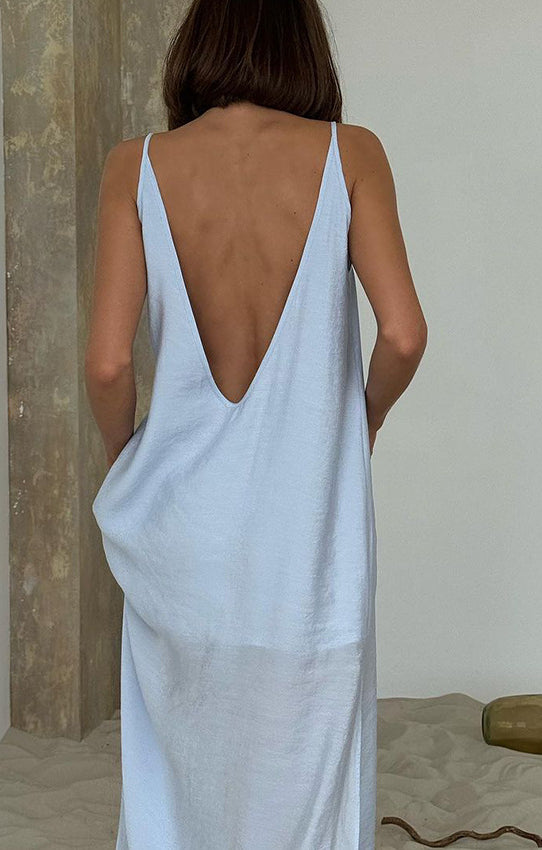 Langry fashion white sleeveless maxi dress with deep back cutout