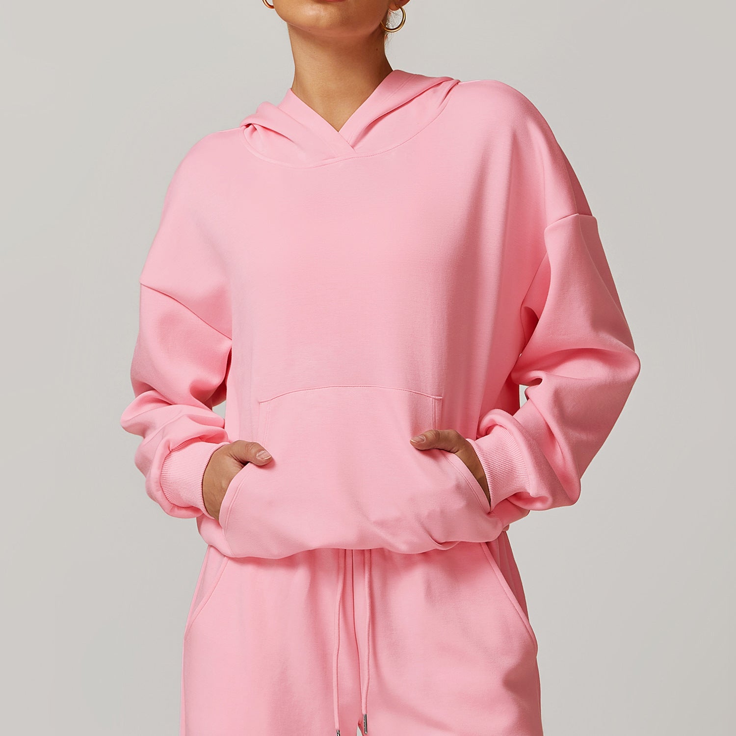 Pink hooded sweatshirt from Langry’s Casual Fashionable Loose All Match Coat collection