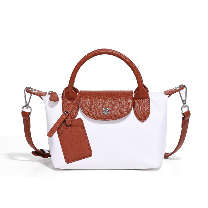 White Mini All Match Shoulder Bag with brown leather accents for stylish fashion ملابس