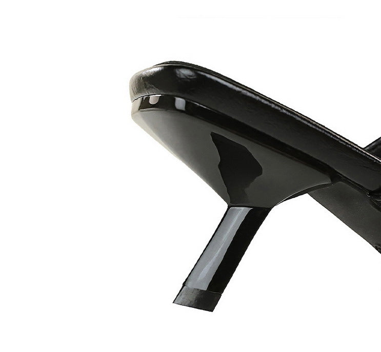 Langry fashion black patent leather pointed toe stiletto sandal