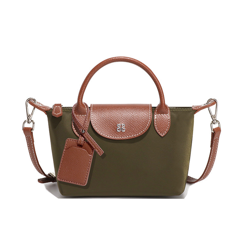Olive green Mini All Match Shoulder Bag with brown leather accents for stylish fashion ملابس