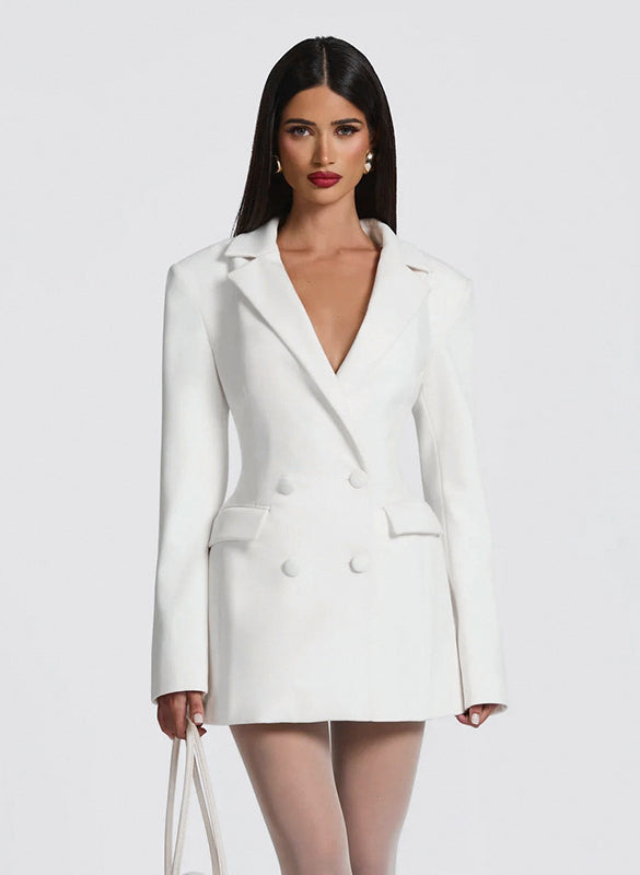 White long sleeve double-breasted blazer in tailored fashion fit
