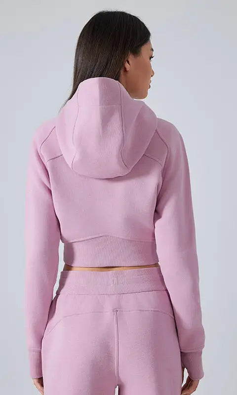 Lilac hooded cardigan sweater cropped hoodie and sweatpants set