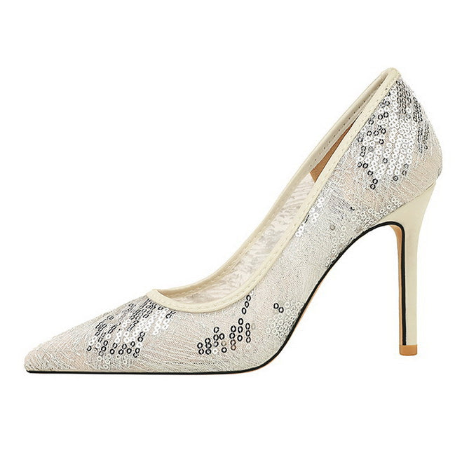 Shallow Mouth Sequin Fashionable Elegant High Heel