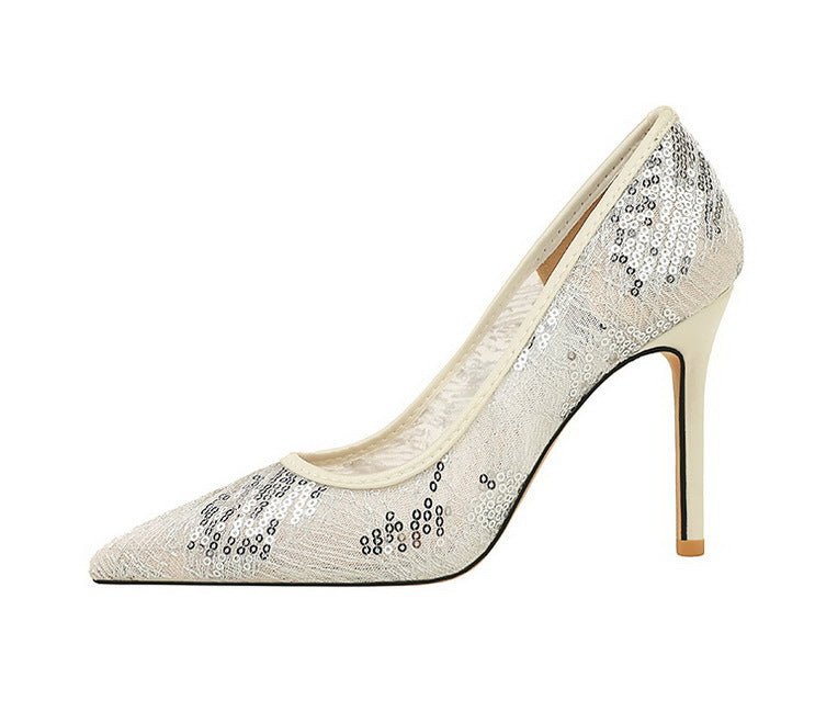 Shallow Mouth Sequin Fashionable Elegant High Heel