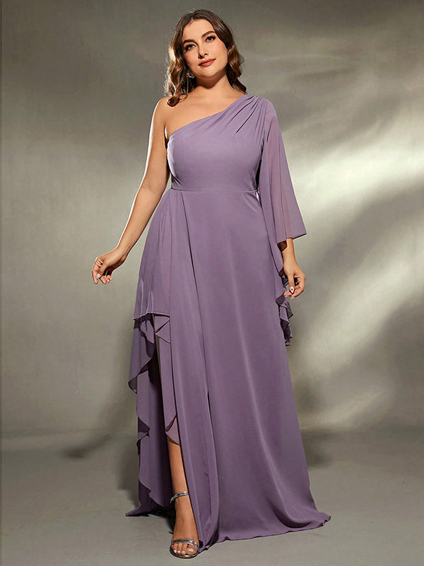 Lavender one-shoulder chiffon gown from Purple One Shoulder Evening Dress collection in fashion