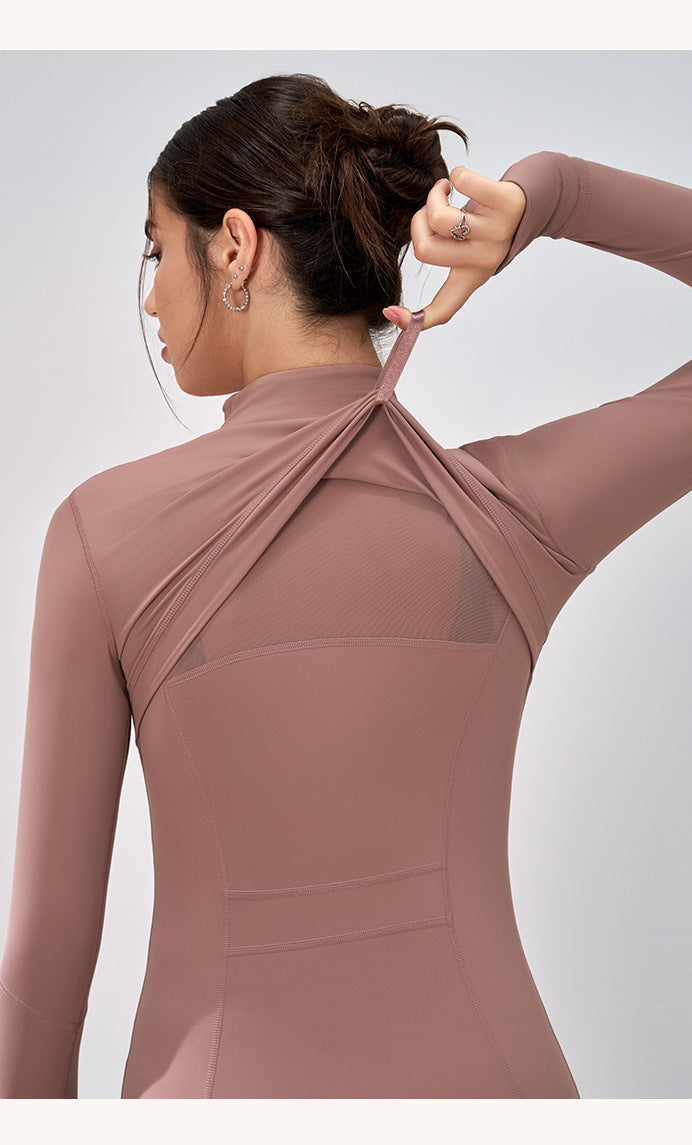 Winter Zipped Stand Collar Slim Fit Sports Outdoor Long Sleeve Yoga