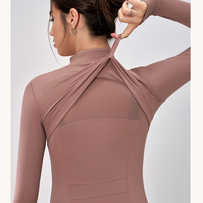 Winter Zipped Stand Collar Slim Fit Sports Outdoor Long Sleeve Yoga