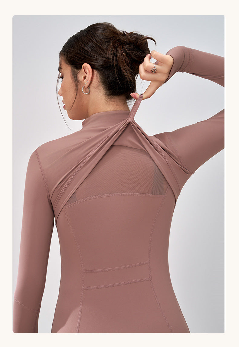 Winter Zipped Stand Collar Slim Fit Sports Outdoor Long Sleeve Yoga