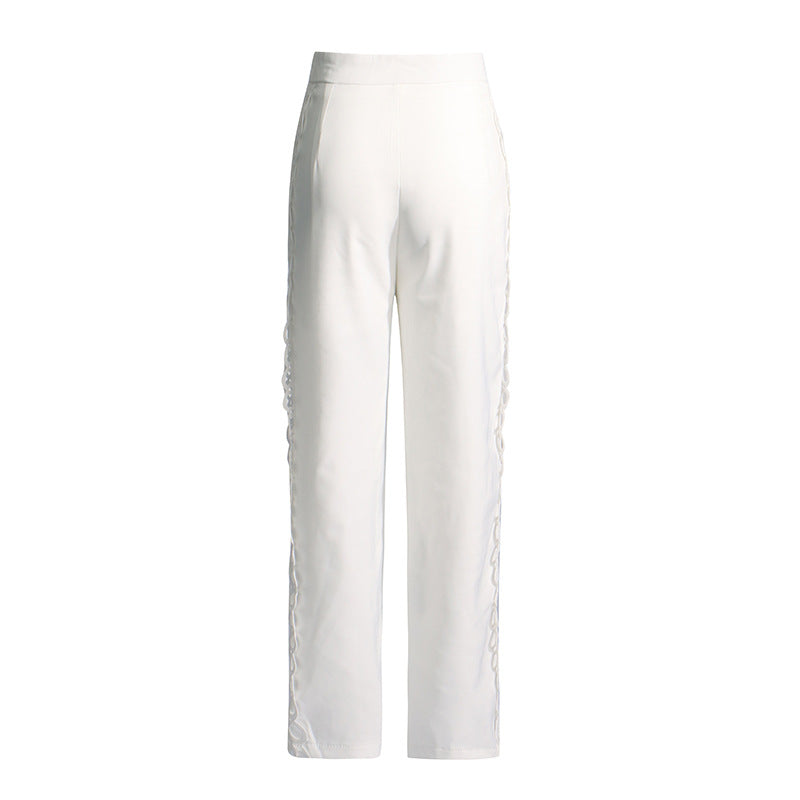 Elegant white wide-leg pants from French Artistic Palace Embroidery Jumpsuit, perfect for langry fashion and ملابس