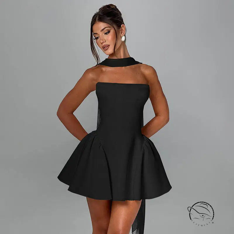Stunning sleeveless black mini dress in langry fashion ملابس