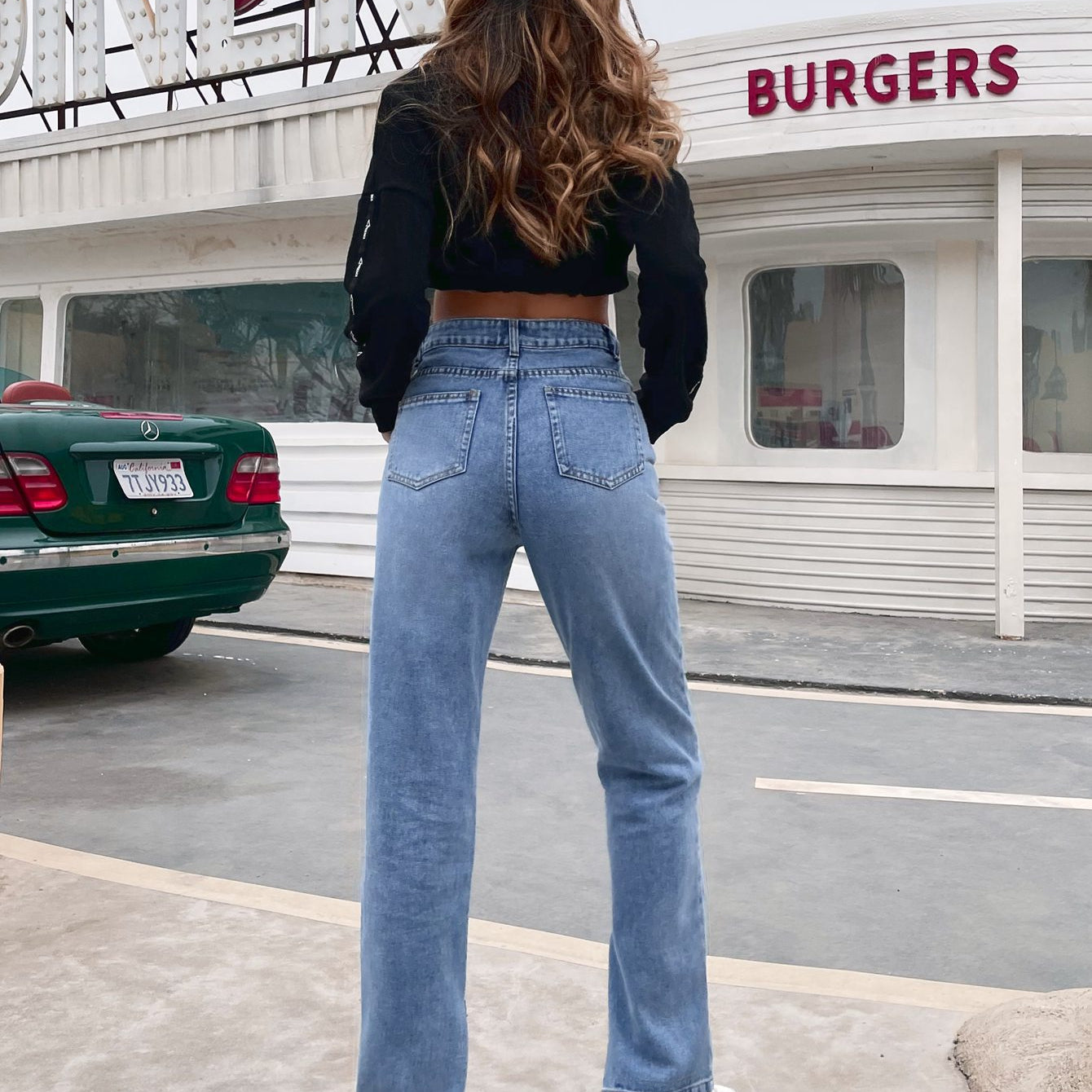 Light blue high-waisted wide-leg denim pants from Casual All-Match High Waist Denim Pants collection, fashionable langry style