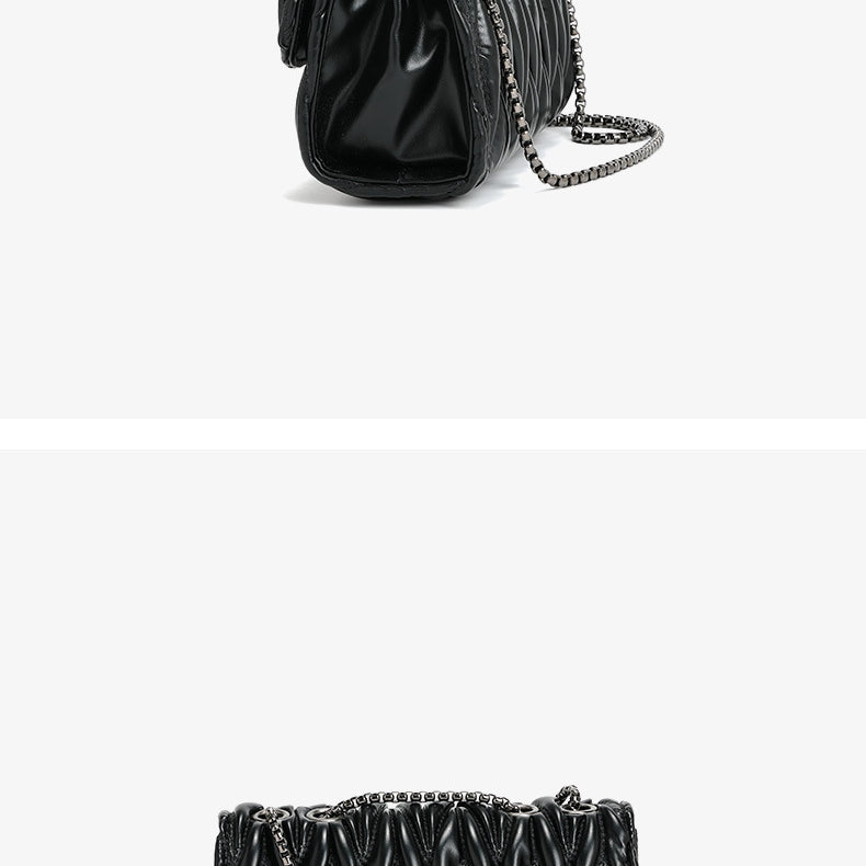Black quilted leather shoulder bag from High Grade Pleated Bag collection, ideal for fashion