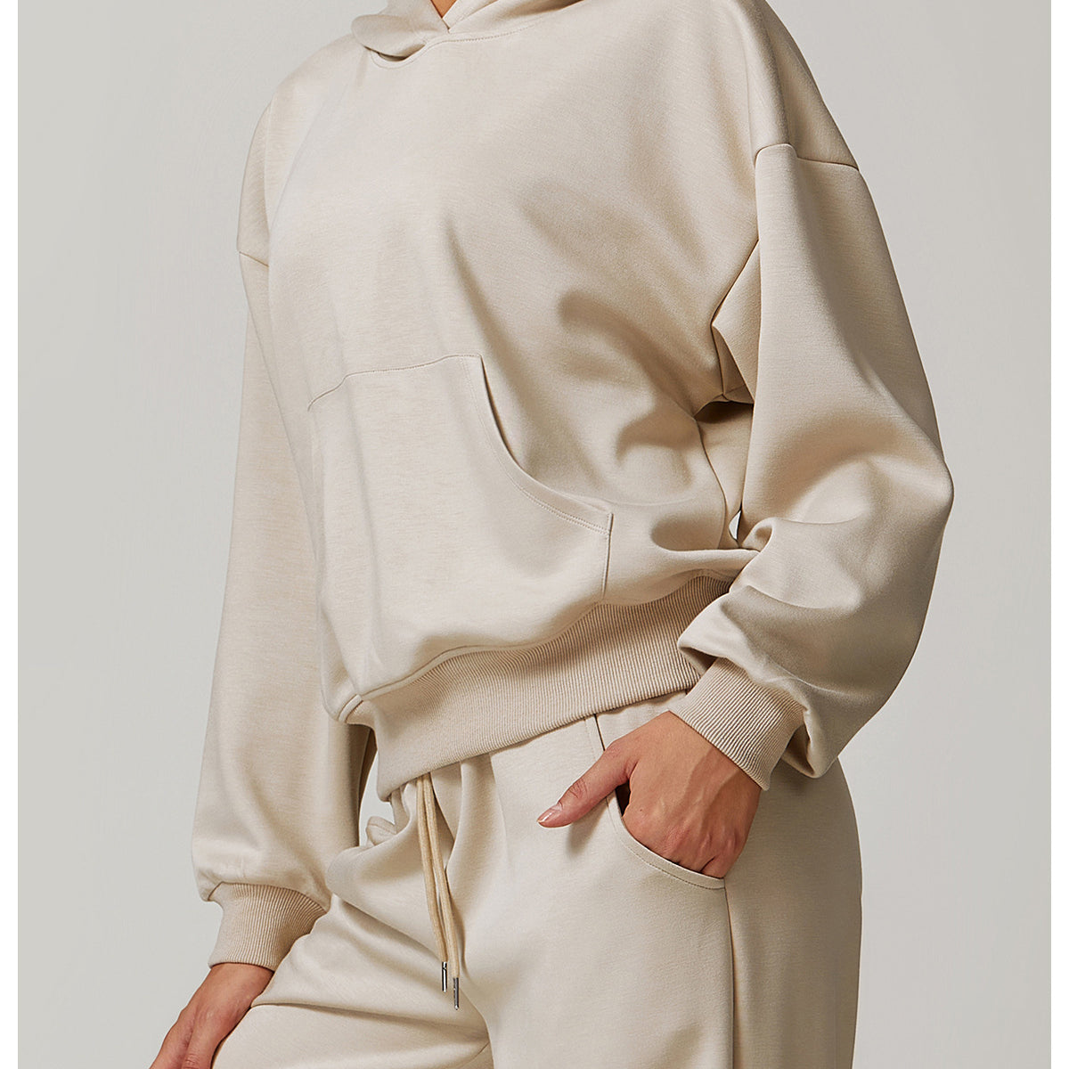 Beige hoodie and sweatpants set in Casual Fashionable Loose All Match Coat for langry fashion