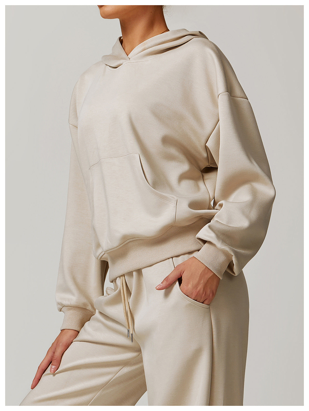 Beige hoodie and sweatpants set in Casual Fashionable Loose All Match Coat for langry fashion
