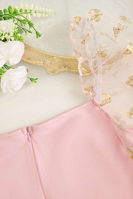 Pink dress with butterfly sleeves from Elegant Slim Fit Puff Sleeve Dress collection in fashion style