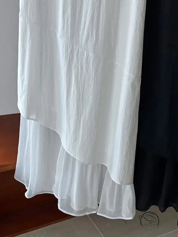 Elegant Korean style dress with white layered ruffled hem
